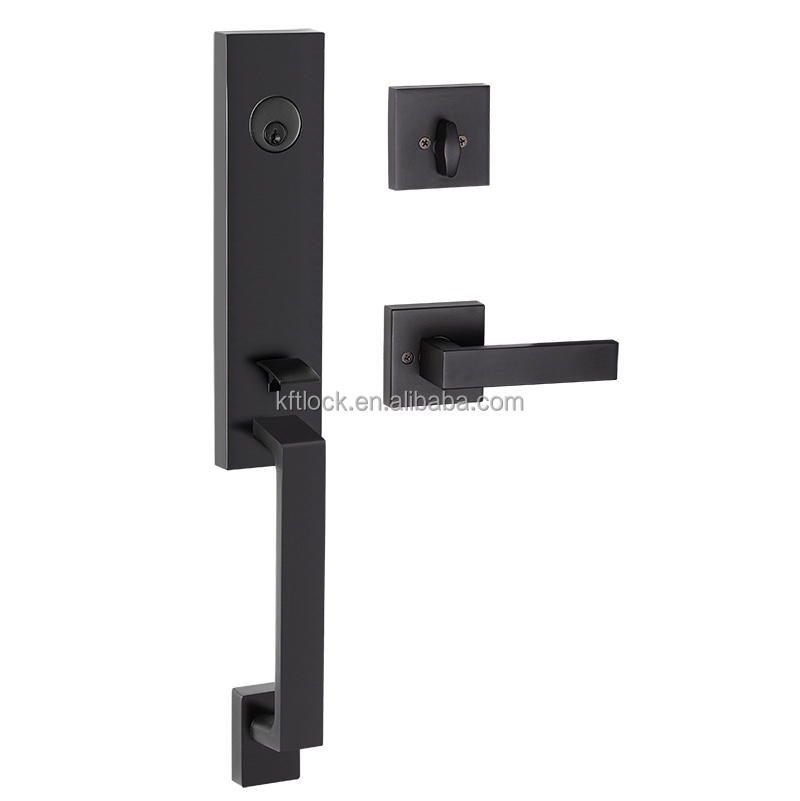 ORB deadbolt front door matte black entrance door handle square handle lock grip set exterior keyed entry main door lock set