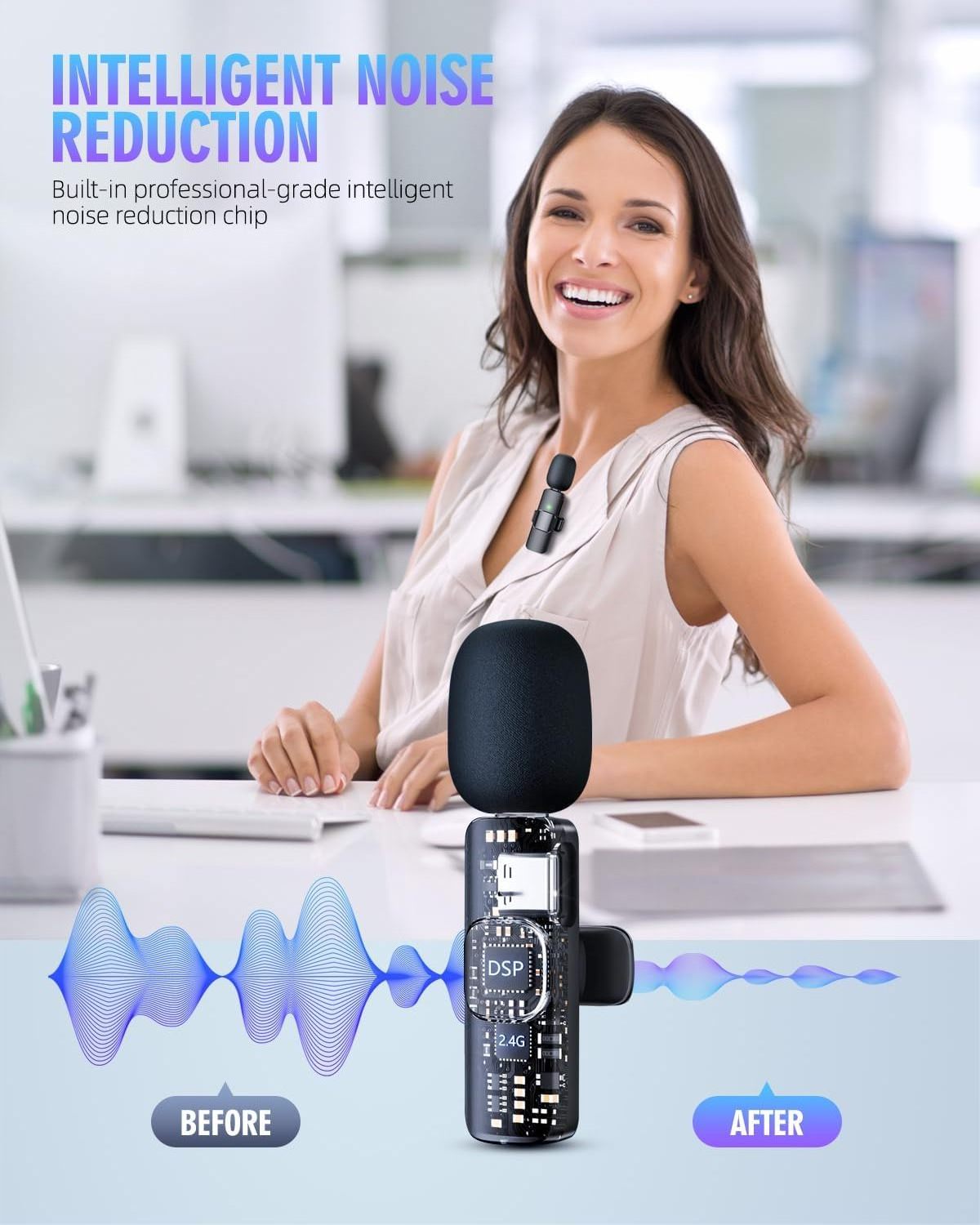 New K15 3in1 Lavalier Wireless Microphone 3.5mm Round Jack Automatic Noise Reduction Cordless Outdoor Live Radio Microphone