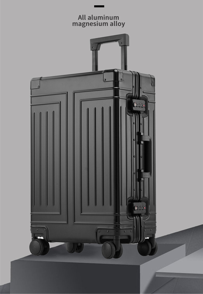 1New style all aluminum magnesium alloy luggage large capacity aluminum frame pure metal suitcase password case