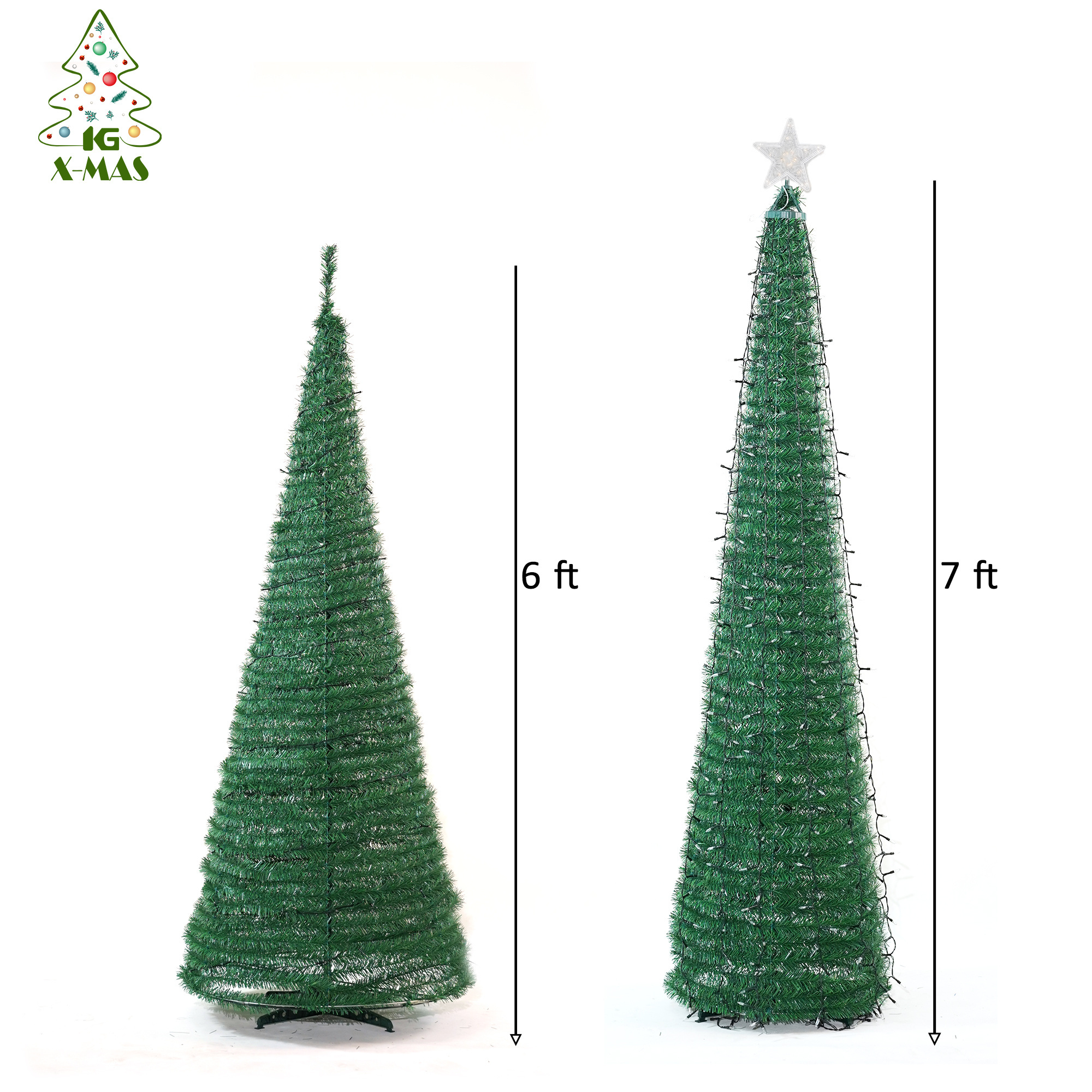 KG Xmas Arbol De Navidad 5ft 6ft 7ft PVC Material Pop Up Christmas Tree Quick Set Collapsible Christmas Tree With Light