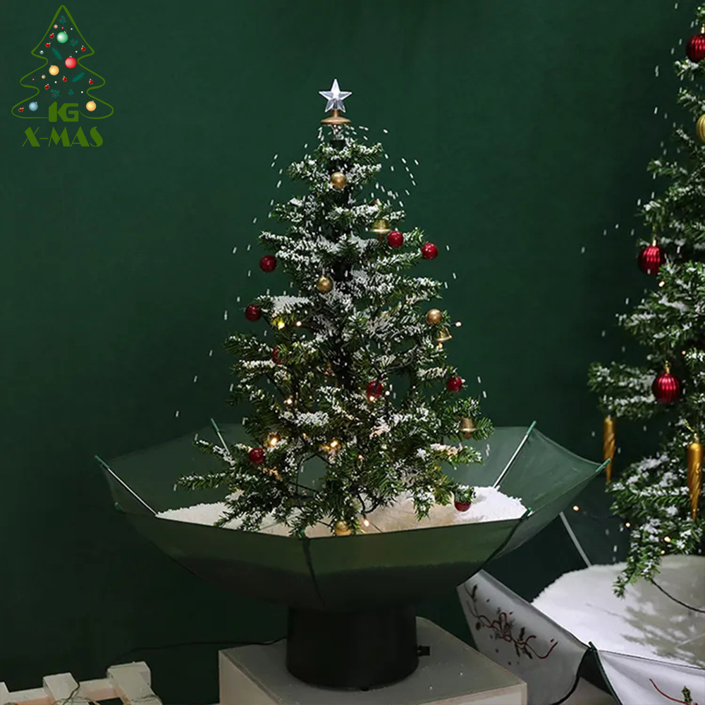 KG Xmas 2023 New Designs Decoracao Arvores 140CM PVC Snowing Musical Umbrella Base Artificial Tree Christmas Tree With Lights