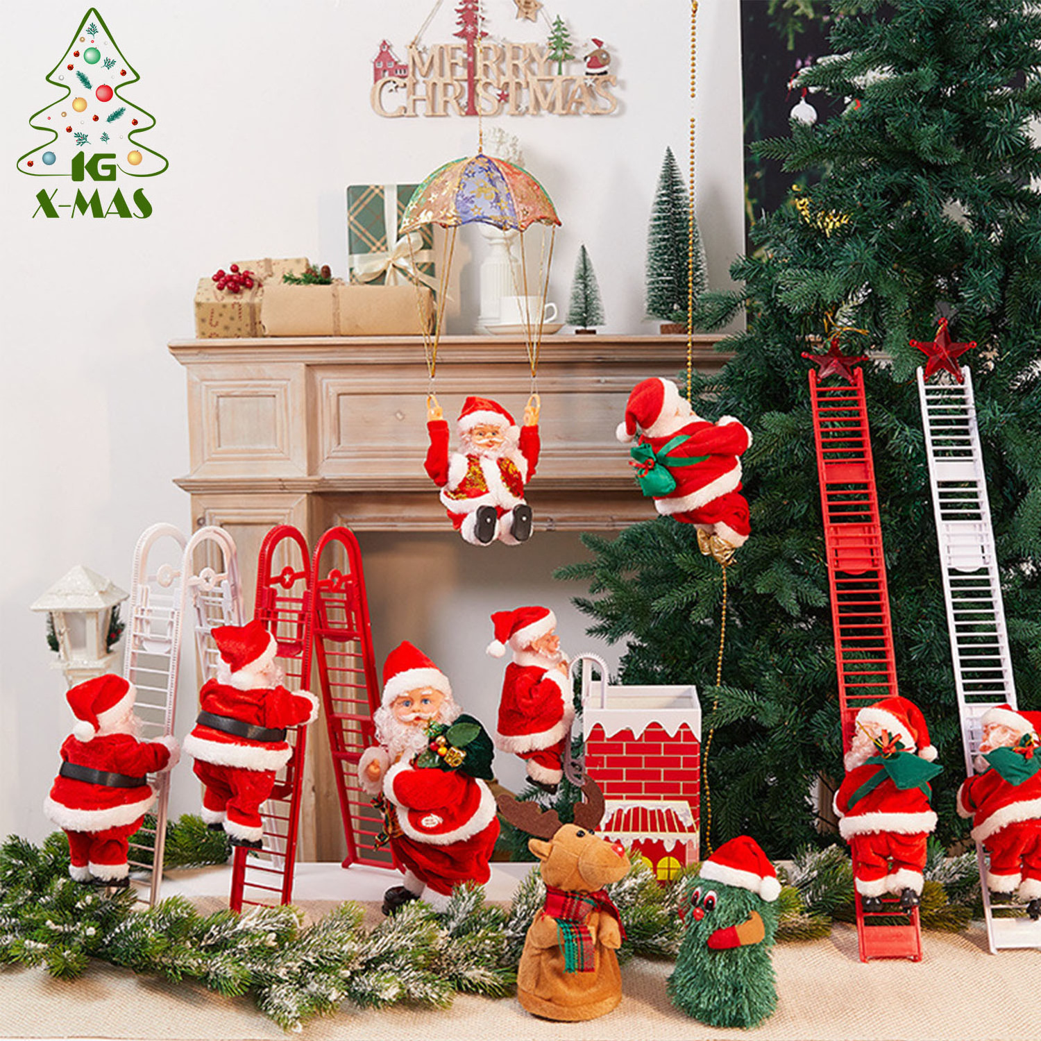 KG Xmas Decorations Multi Design Adorno De Navidad Musical Electric Climbing Ladder Christmas Doll Gifts Santa Claus