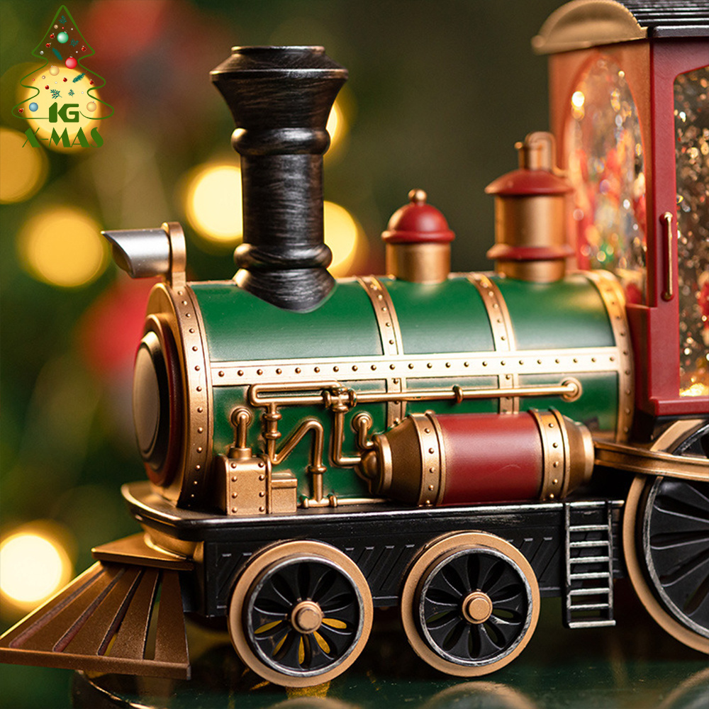 KG Xmas Decoration Adornos De Navidad Luxurious Red Green Santa Claus Snowing Train Car Crystal Ball Christmas Snow Globes