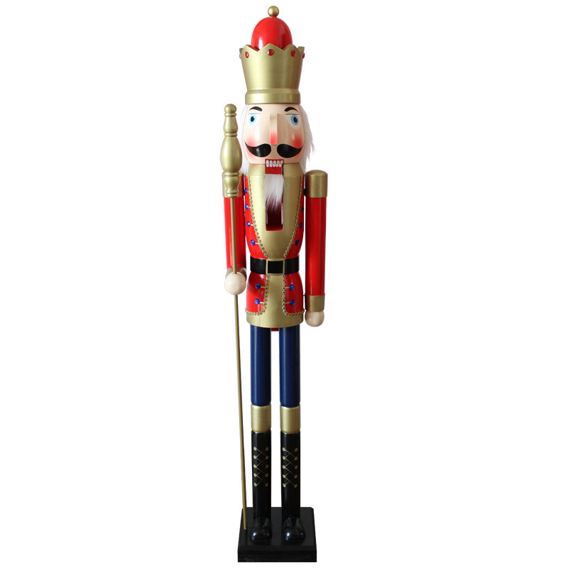 Kanggang Christmas Decoration European Style Solid Wood Painted 1.5m Nutcracker Pub Shop Giant Nutcracker Soldier