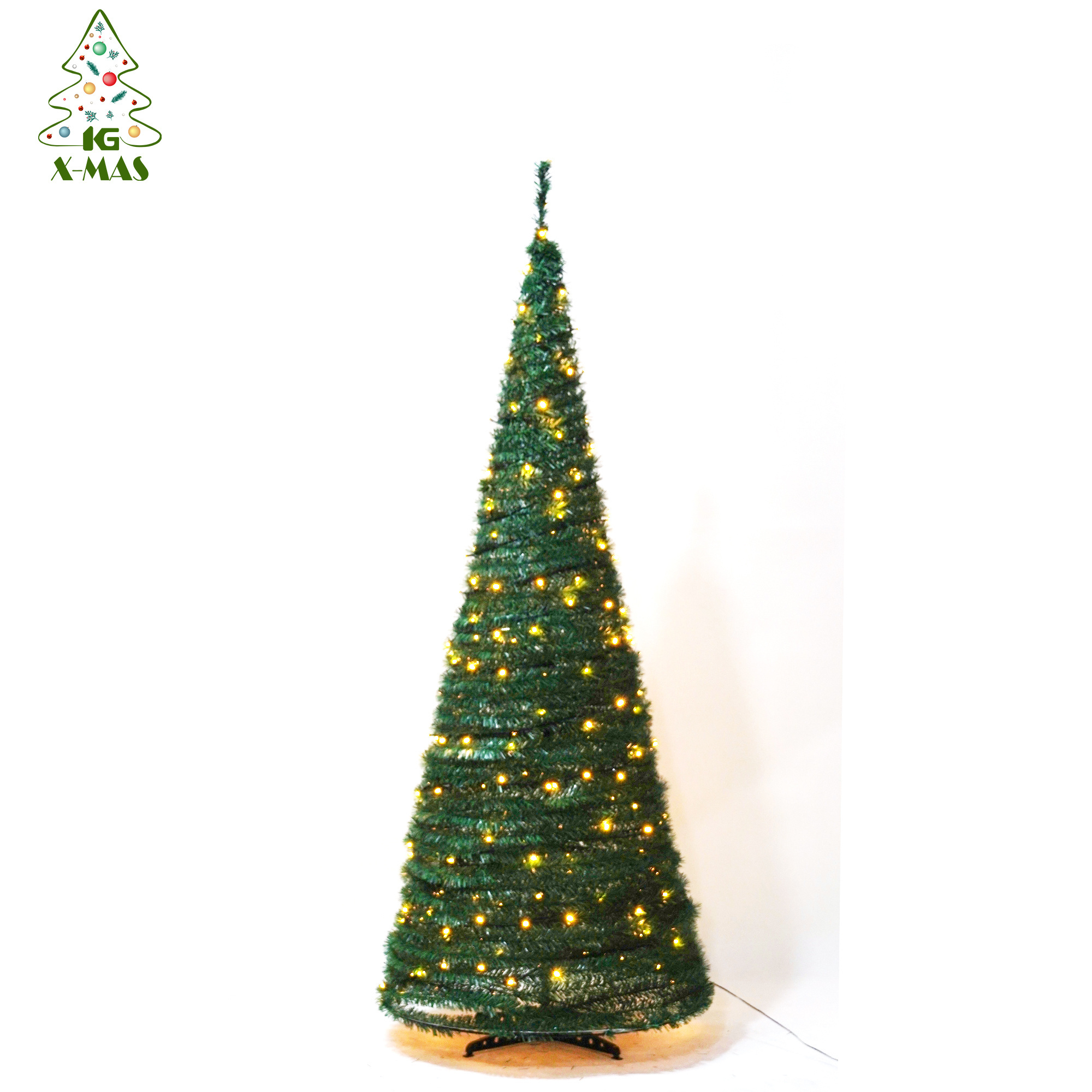 KG Xmas Arbol De Navidad 5ft 6ft 7ft PVC Material Pop Up Christmas Tree Quick Set Collapsible Christmas Tree With Light