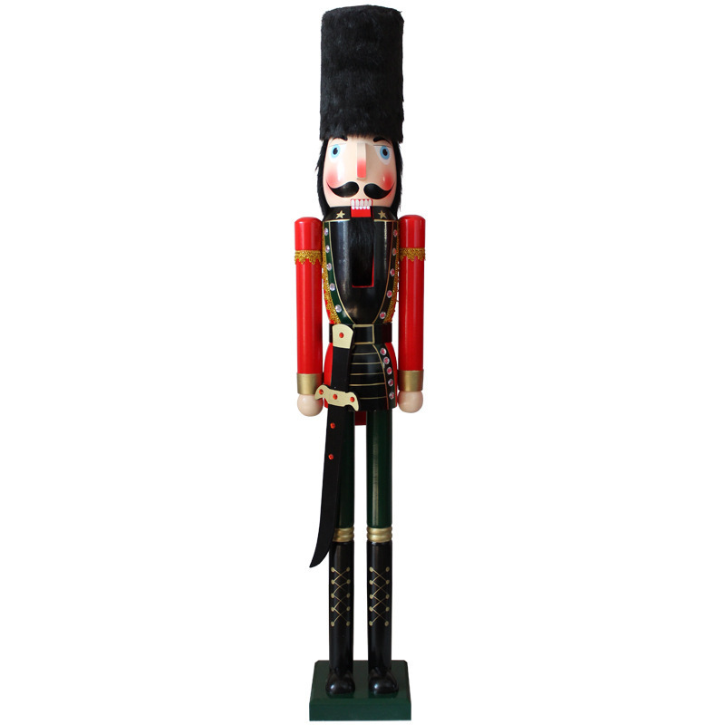 Kanggang Christmas Decoration European Style Solid Wood Painted 1.5m Nutcracker Pub Shop Giant Nutcracker Soldier