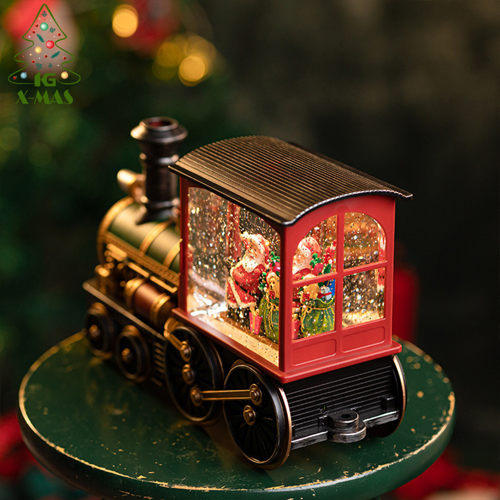 KG Xmas Decoration Adornos De Navidad Luxurious Red Green Santa Claus Snowing Train Car Crystal Ball Christmas Snow Globes