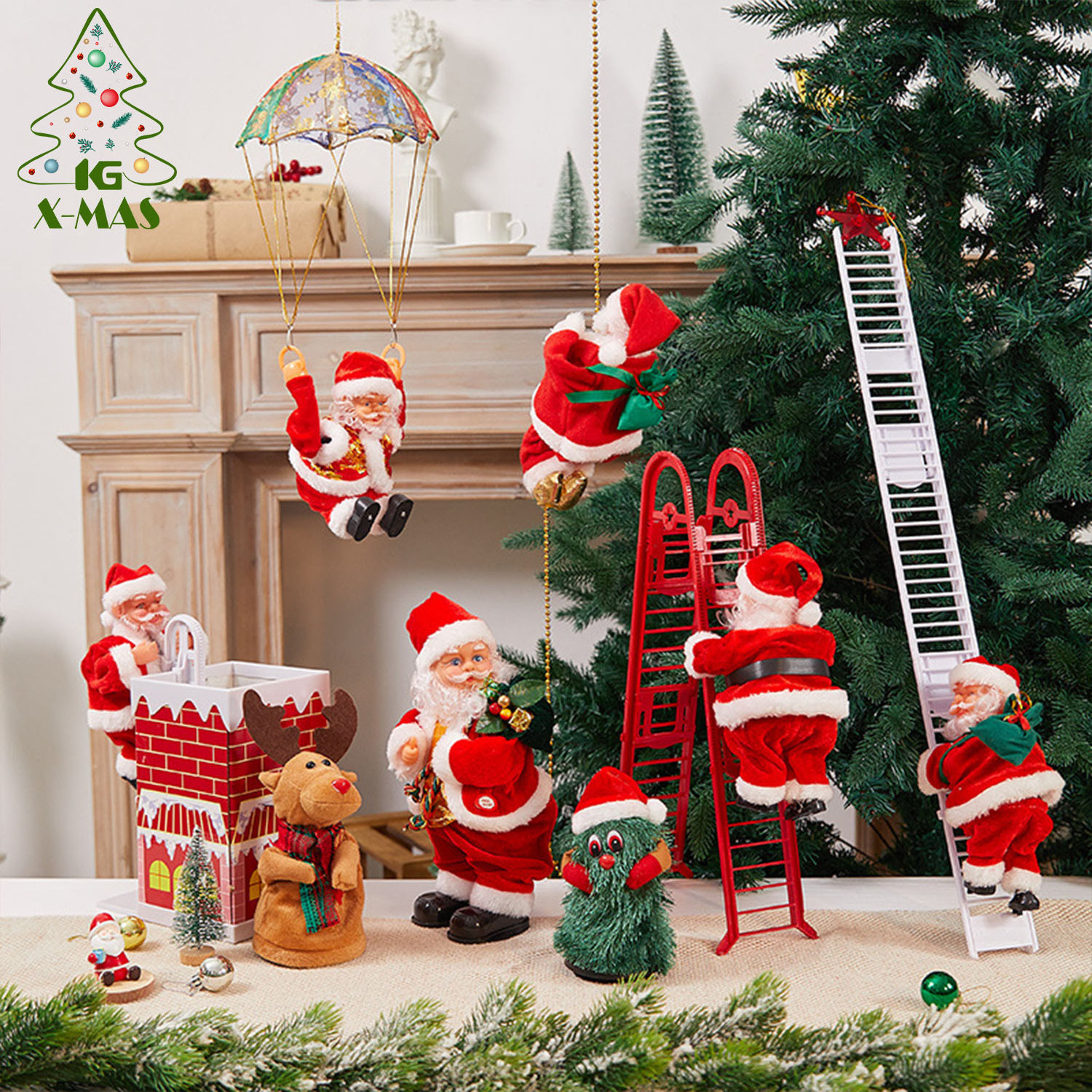 KG Xmas Decorations Multi Design Adorno De Navidad Musical Electric Climbing Ladder Christmas Doll Gifts Santa Claus