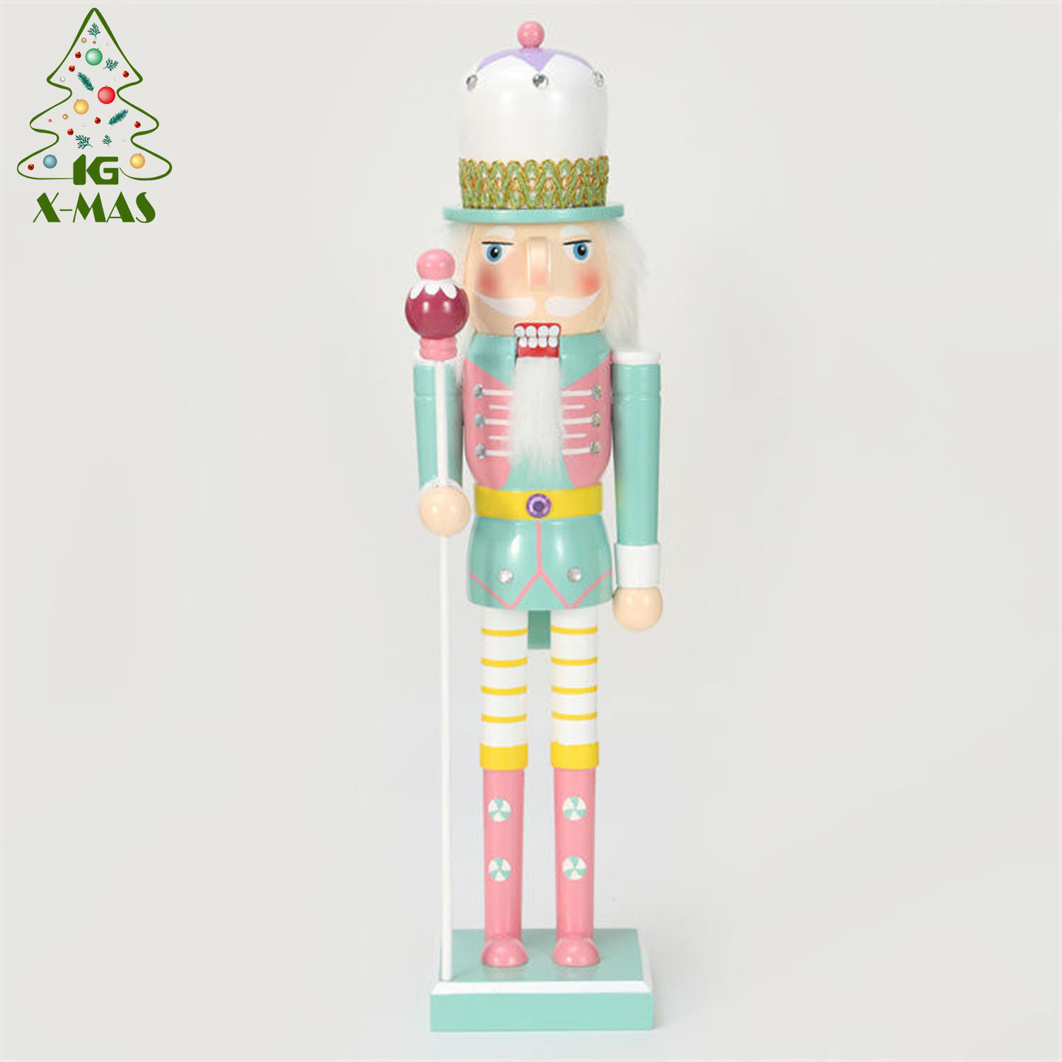 KG Xmas Crafts New Arrival Navidad Cascanueces 38cm Pink Candy Style Wooden Table Decoration Solider Nutcracker Ornaments