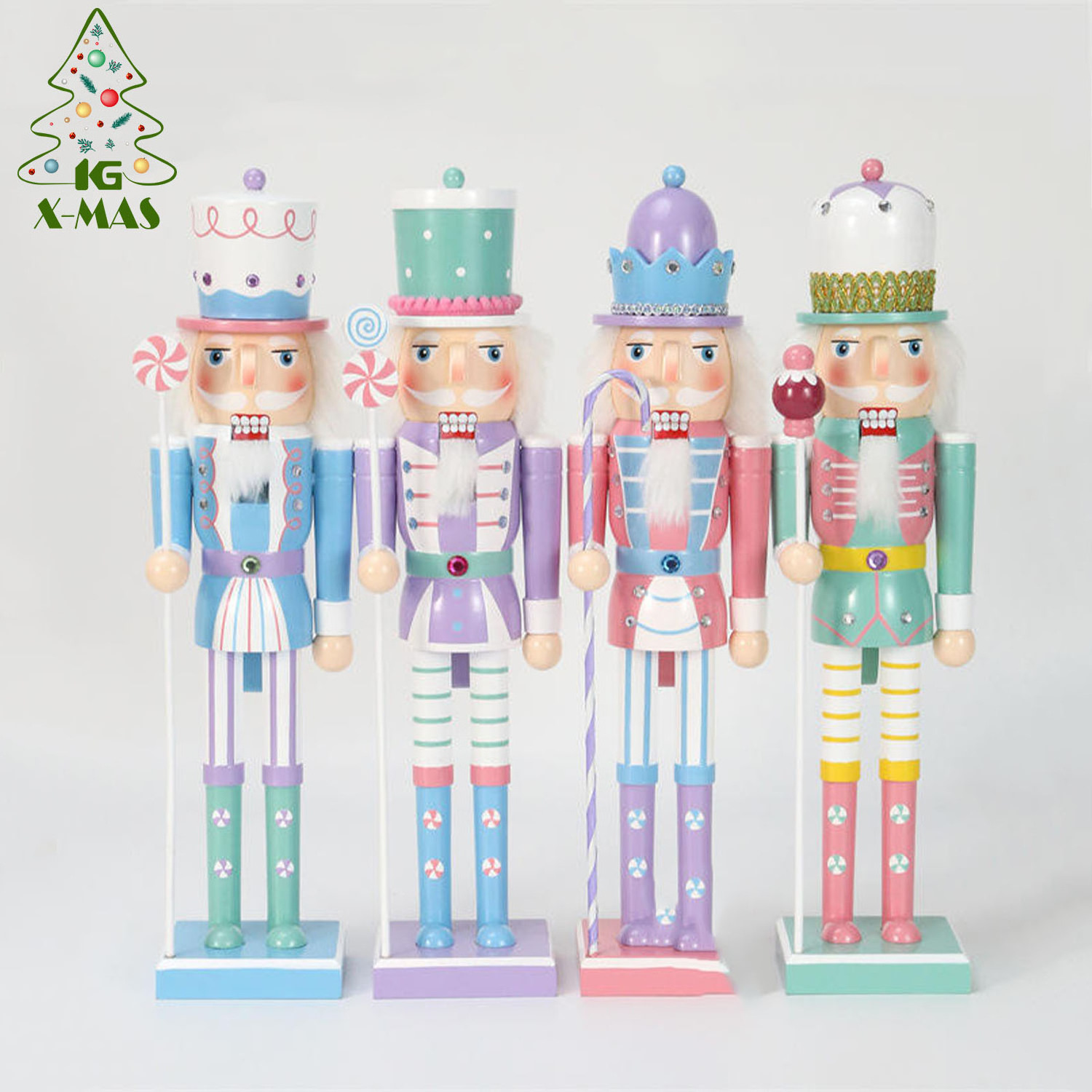 KG Xmas Crafts New Arrival Navidad Cascanueces 38cm Pink Candy Style Wooden Table Decoration Solider Nutcracker Ornaments