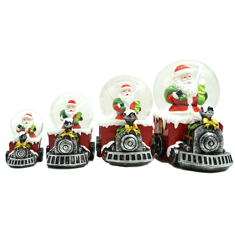 Luxury Resin Crafts Christmas Decoration Small Train Gift Santa Claus Style Empty Lighting Snowballs With Music