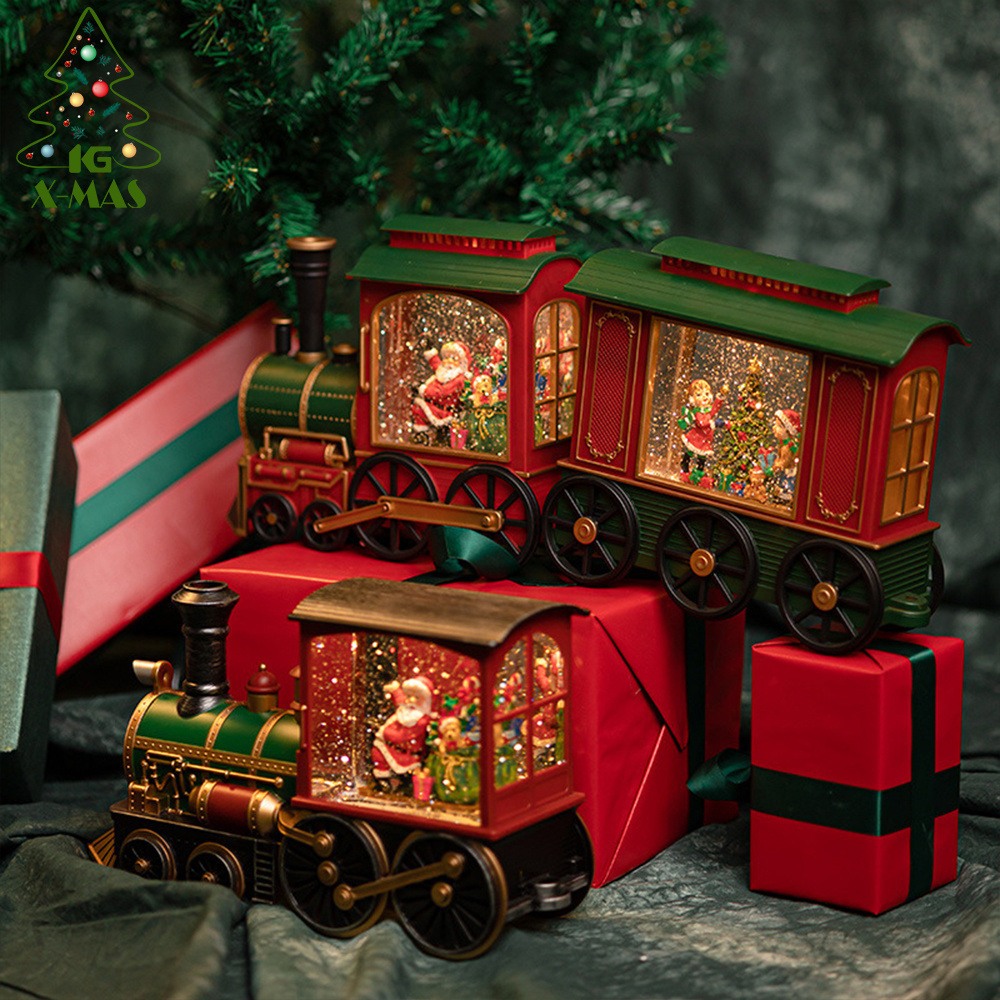 KG Xmas Decoration Adornos De Navidad Luxurious Red Green Santa Claus Snowing Train Car Crystal Ball Christmas Snow Globes