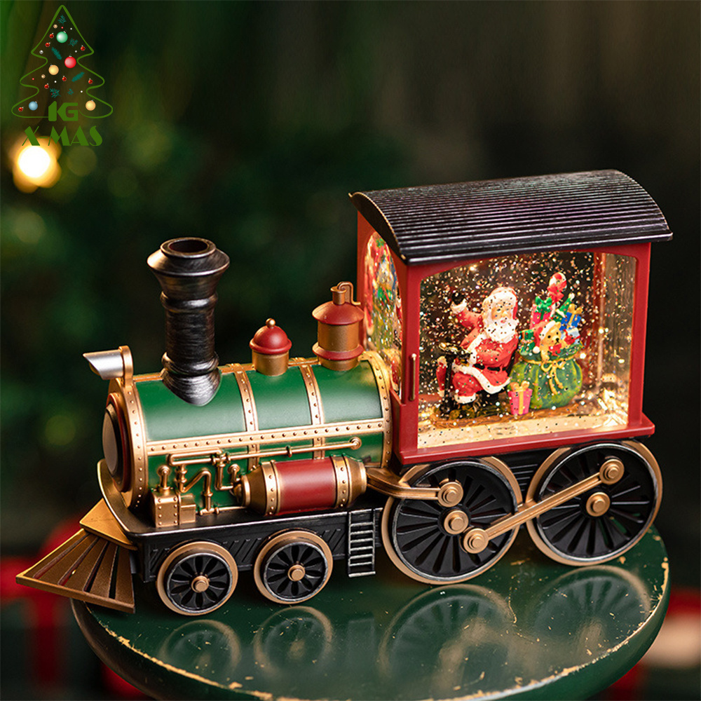 KG Xmas Decoration Adornos De Navidad Luxurious Red Green Santa Claus Snowing Train Car Crystal Ball Christmas Snow Globes