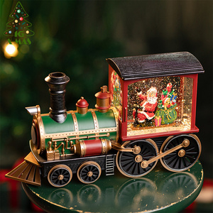 KG Xmas Decoration Adornos De Navidad Luxurious Red Green Santa Claus Snowing Train Car Crystal Ball Christmas Snow Globes