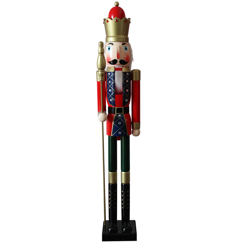 Kanggang Christmas Decoration European Style Solid Wood Painted 1.5m Nutcracker Pub Shop Giant Nutcracker Soldier