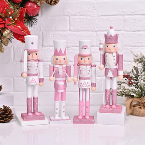 KG Xmas Crafts  Wholesale Noel Navidad Cascanueces 12inch Pink Christmas Wooden Decorations Christmas Soldier Wooden Nutcrackers