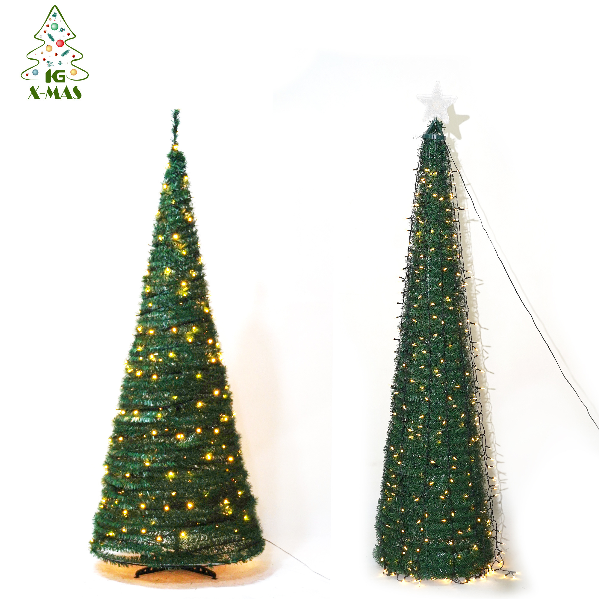 KG Xmas Arbol De Navidad 5ft 6ft 7ft PVC Material Pop Up Christmas Tree Quick Set Collapsible Christmas Tree With Light