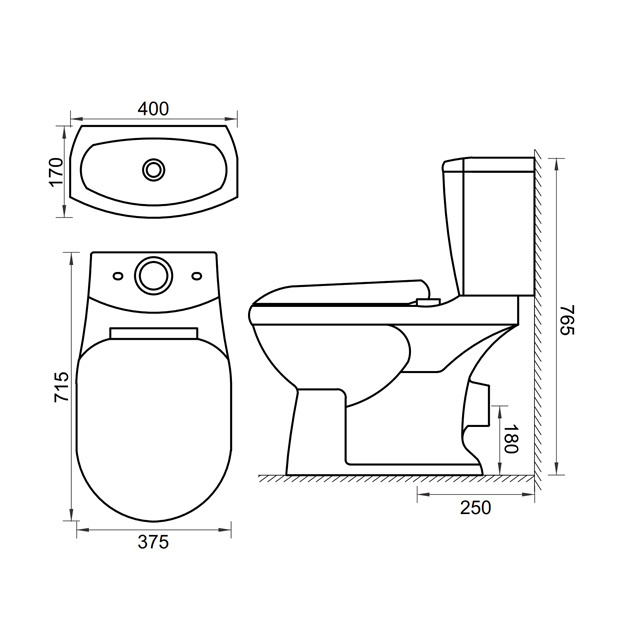 Modern Bathroom Toilet Seat Aqua Wc Tow Piece Ceramic Sanitary Ware White PP Soft Seat Cover Toilet Seat WC