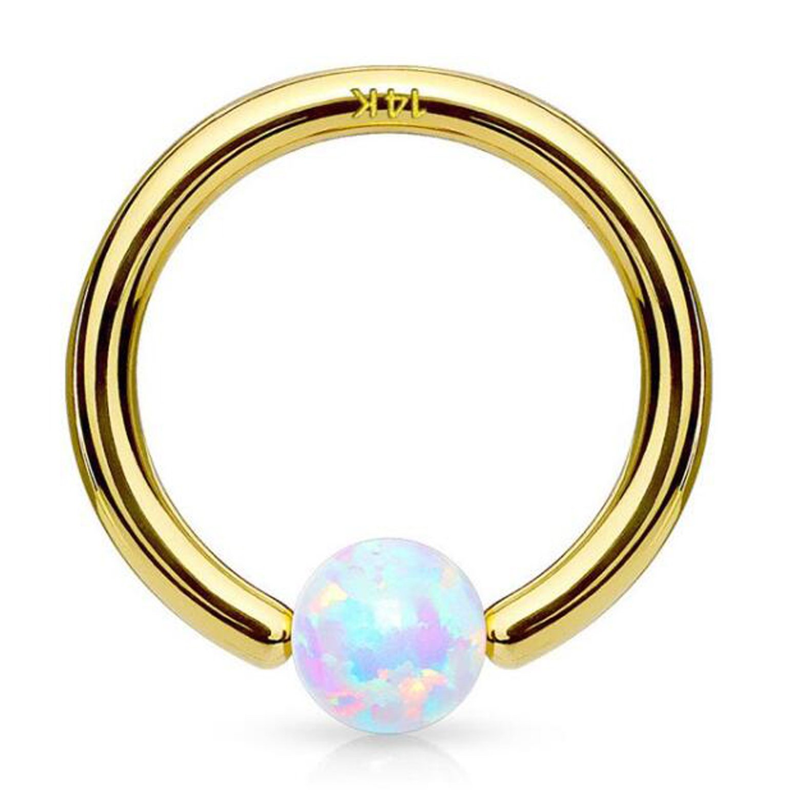 2022 New Arrival 14K Gold Body Jewelry 4mm Opal Ball 14G CBR Hoop Ring Belly Button Male Nipple Rings