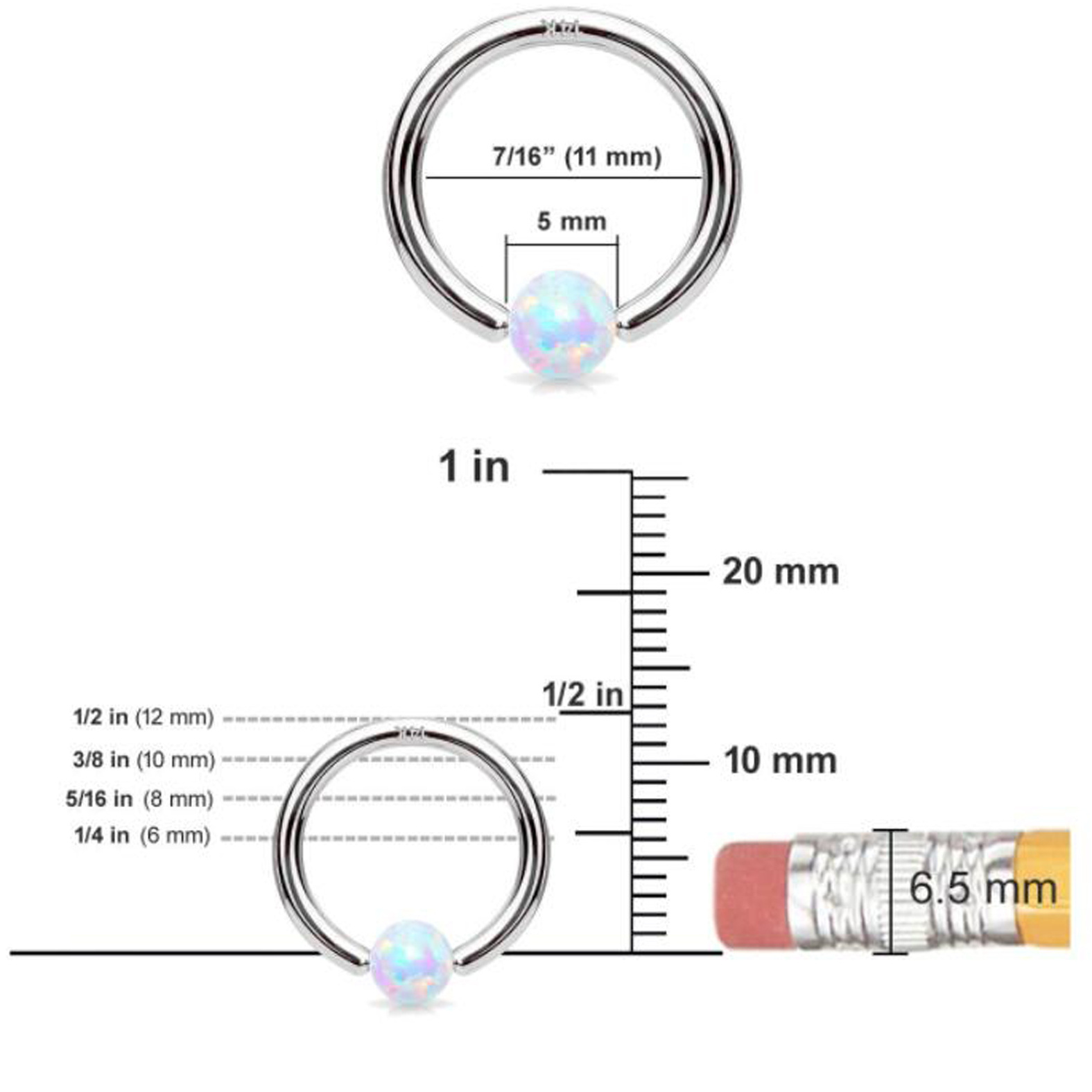 2022 New Arrival 14K Gold Body Jewelry 4mm Opal Ball 14G CBR Hoop Ring Belly Button Male Nipple Rings