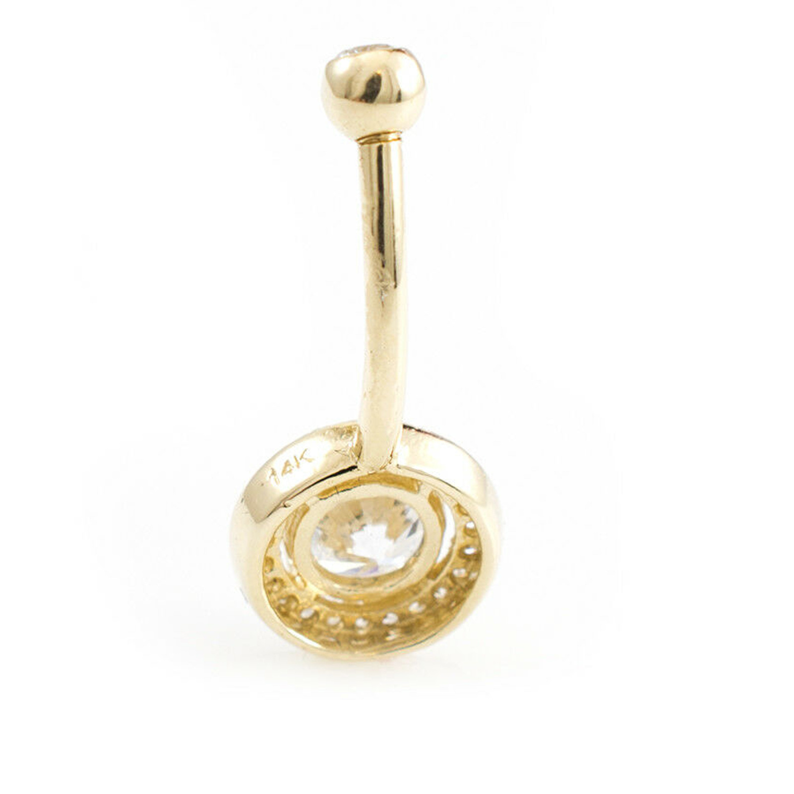 Solid 14k Gold Belly Button Ring With Cubic Zirconia 14g Body Jewelry