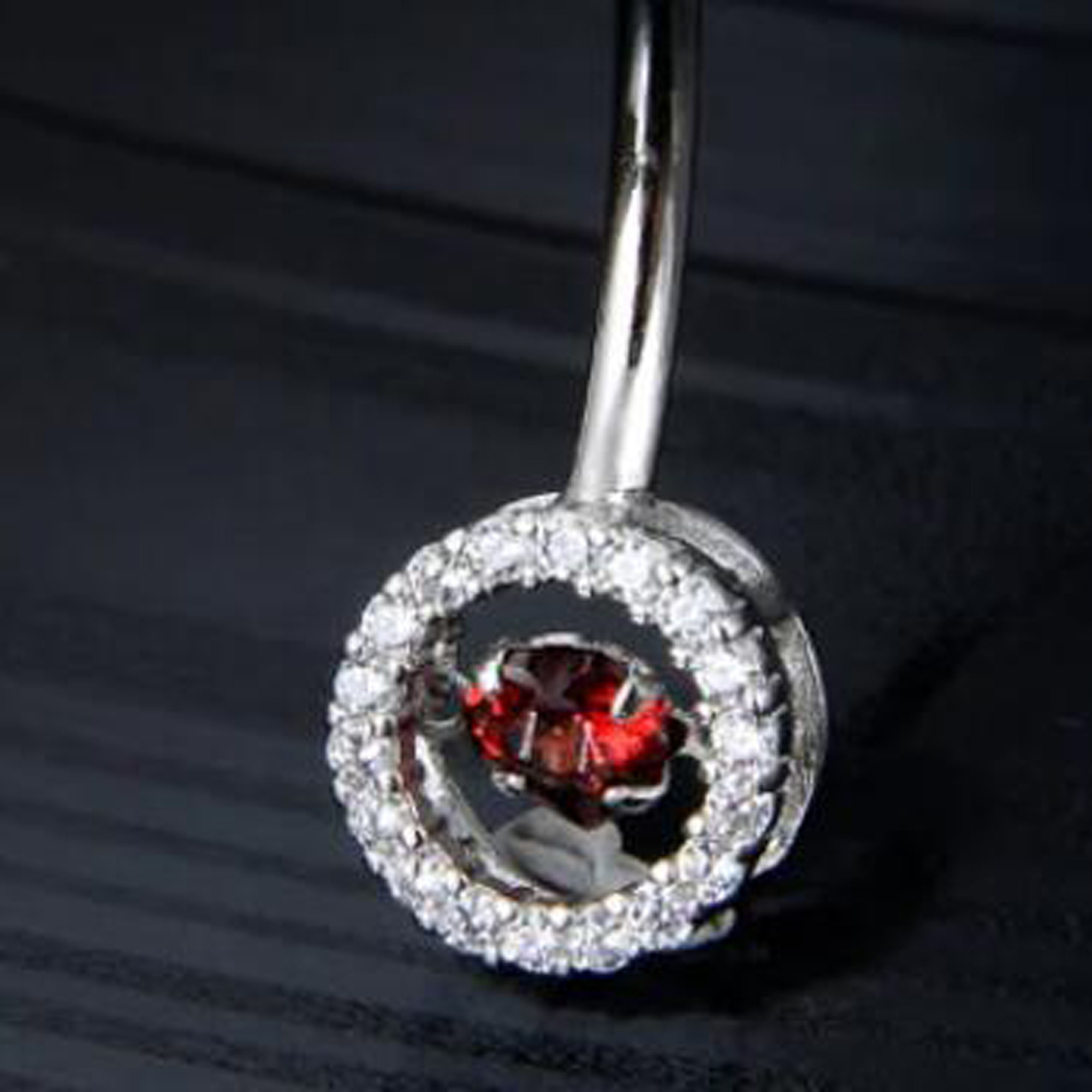 Dancing Ruby Diamond Belly Button Ring In Solid 18k Gold Piercing Body Jewelry