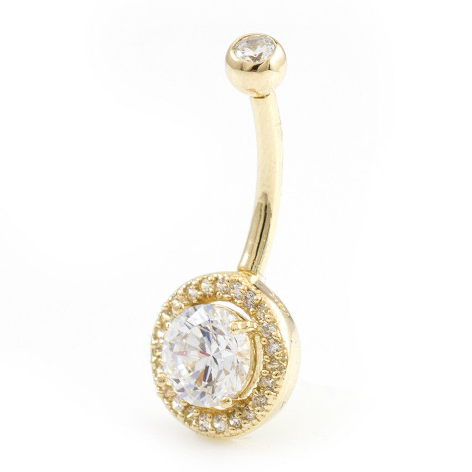 Solid 14k Gold Belly Button Ring With Cubic Zirconia 14g Body Jewelry