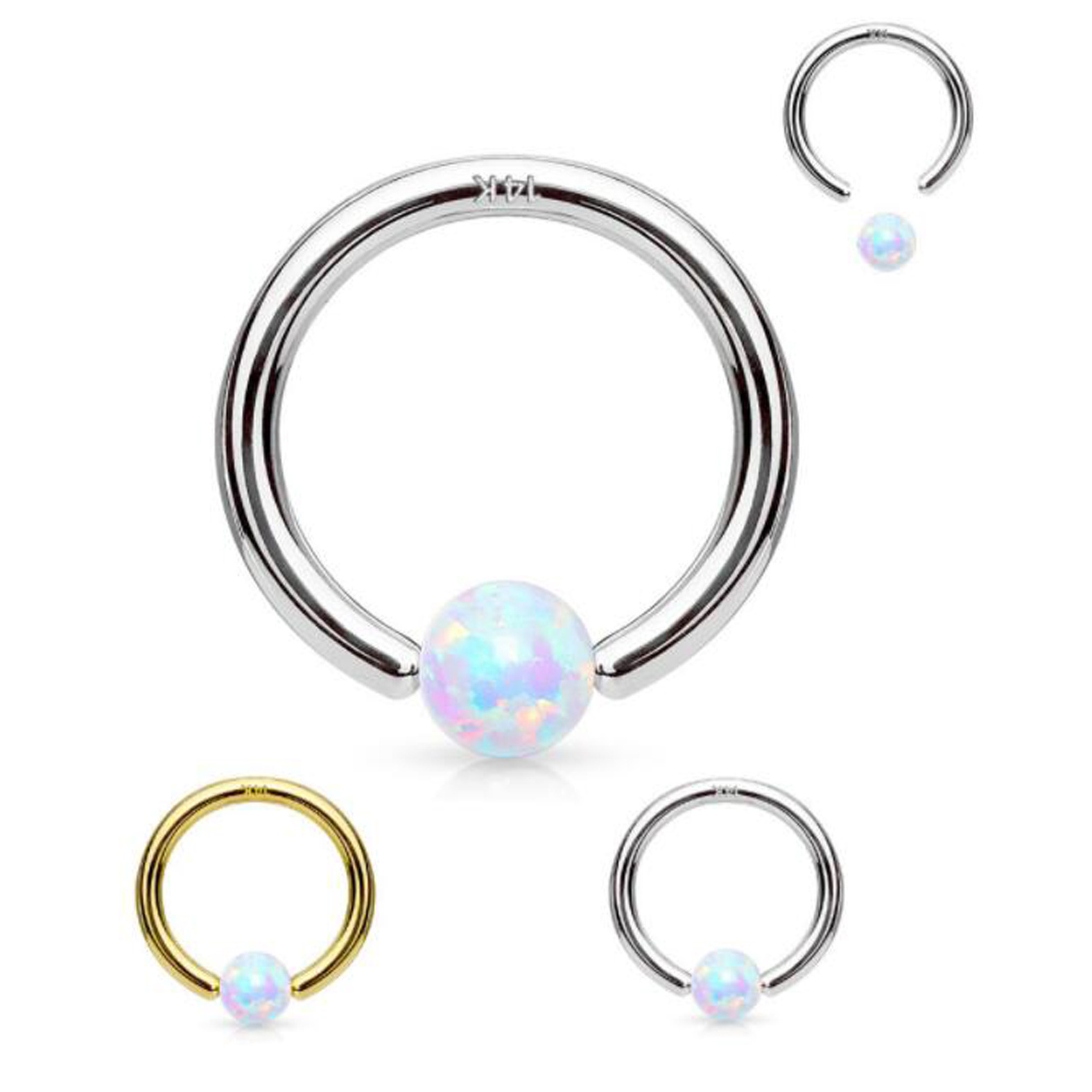 2022 New Arrival 14K Gold Body Jewelry 4mm Opal Ball 14G CBR Hoop Ring Belly Button Male Nipple Rings