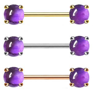 14K Gold Natural Amethyst Nipple Ring Piercing Body Jewelry