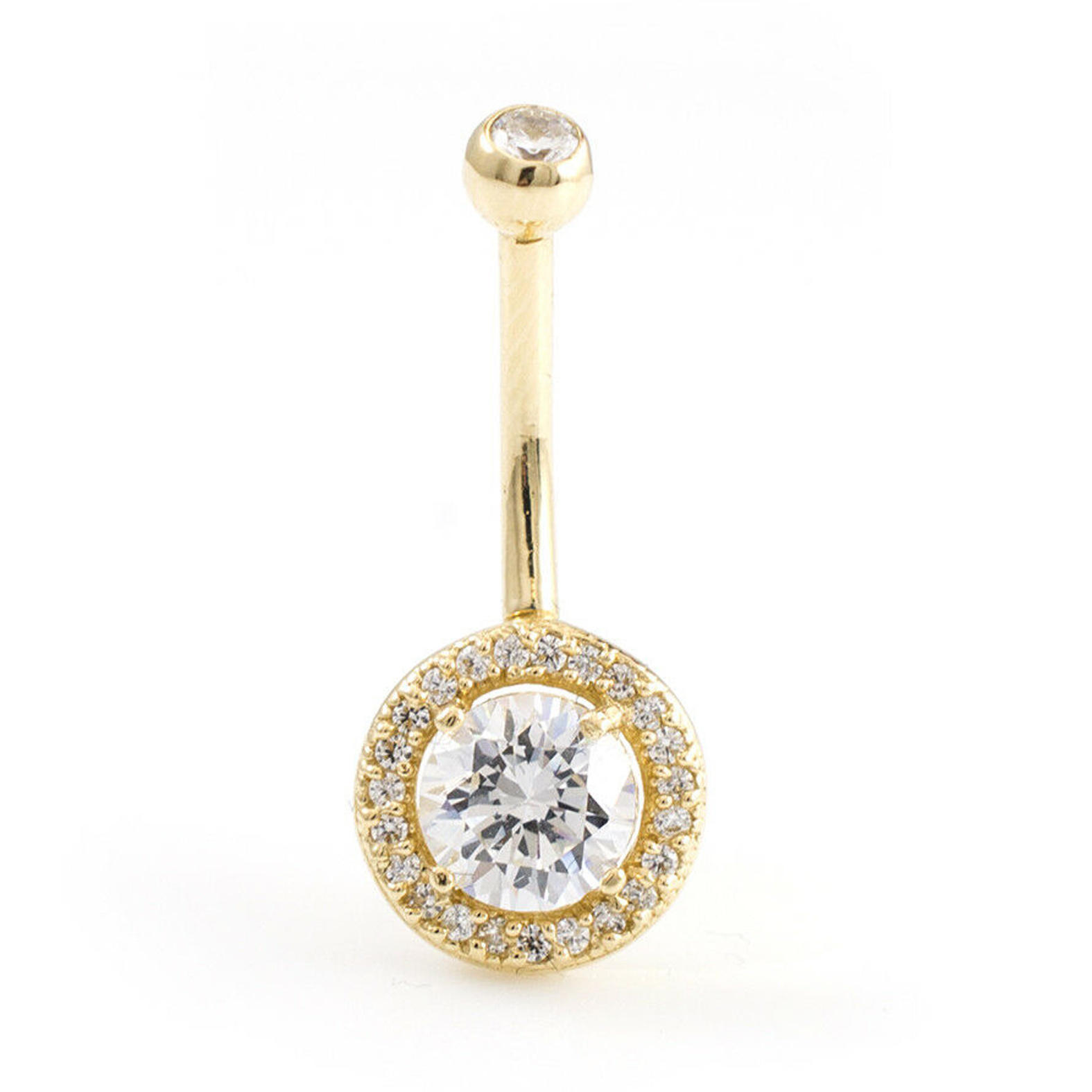 Solid 14k Gold Belly Button Ring With Cubic Zirconia 14g Body Jewelry