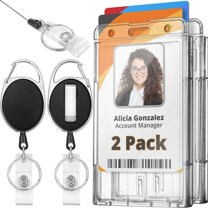 Mifflin Rigid ID Badge Holder w/Retractable Reel Clip (Clear, 2 Pack), Horizontal or Vertical Heavy Duty Name Card Reels