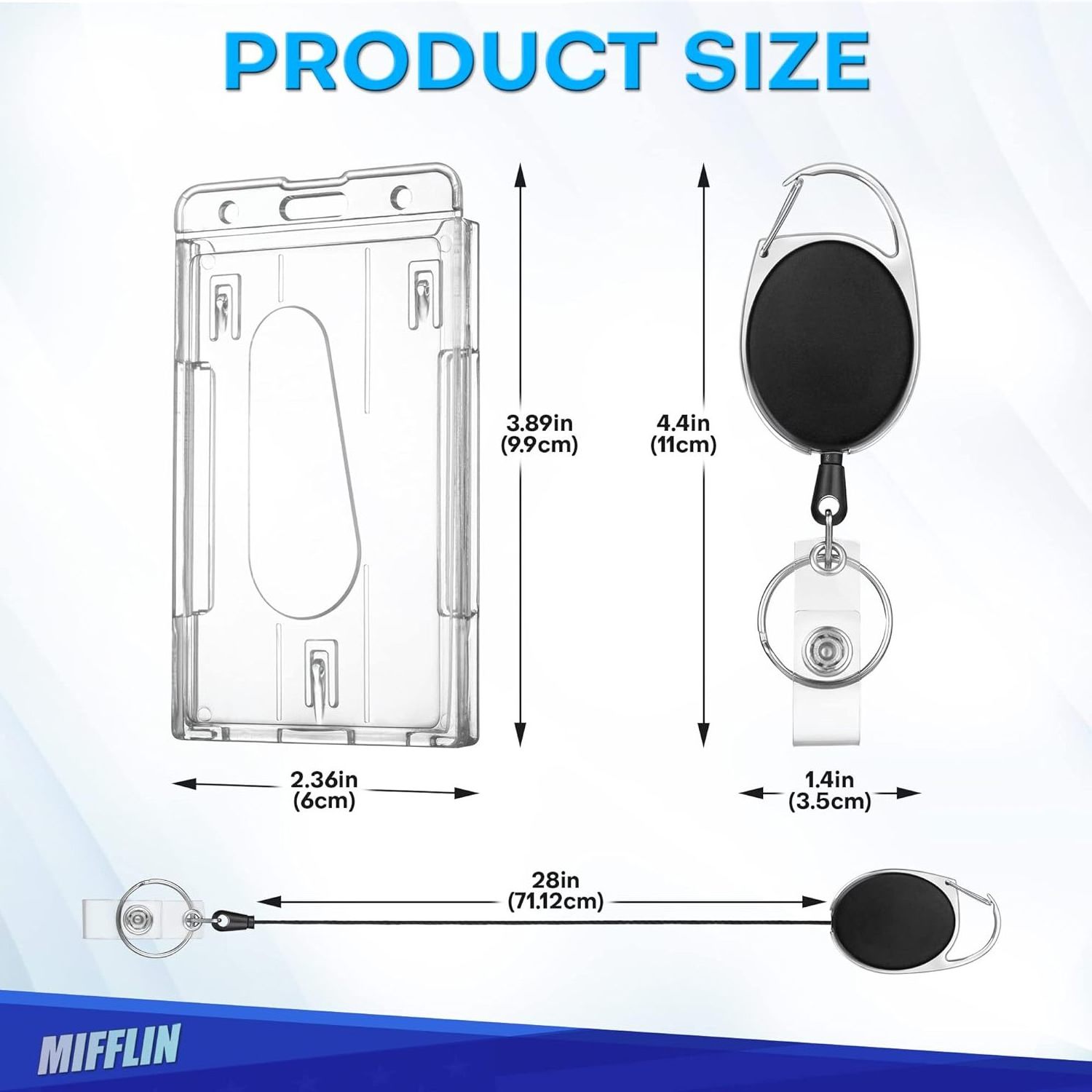 Mifflin Rigid ID Badge Holder w/Retractable Reel Clip (Clear, 2 Pack), Horizontal or Vertical Heavy Duty Name Card Reels