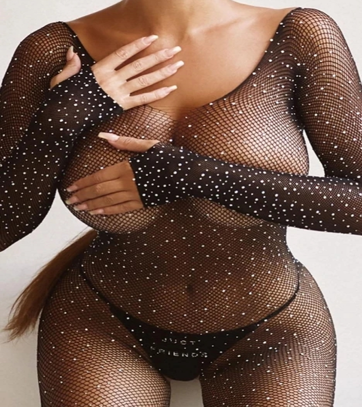 Hot Sale Pornographie Transparent Ladies Crotchless Body Transparencia Diamond Fishnet Bodystocking