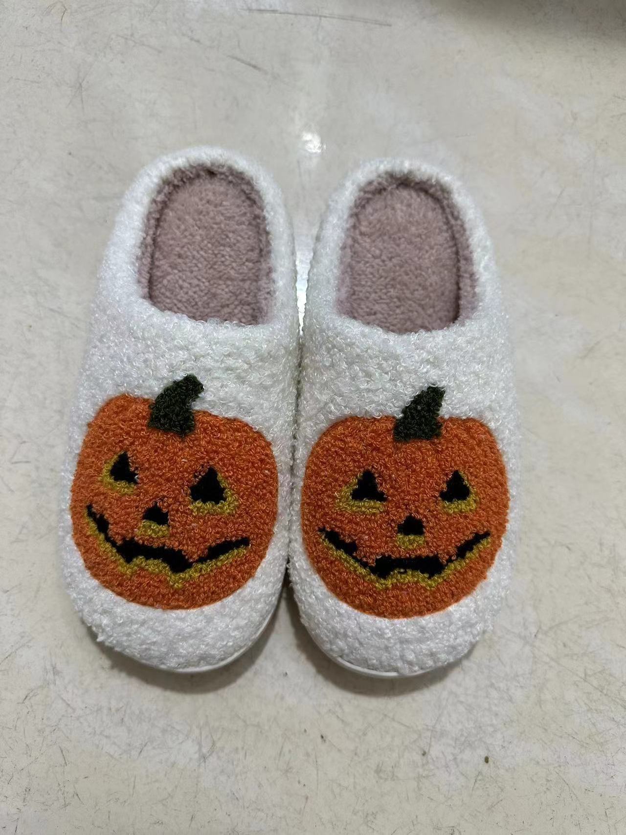 Soft Flat Warm Halloween Pumpkin Slippers For Men And Women