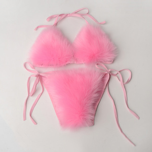 New Fashion Solid Color Fur Women's Split Bikini Swimsuit Plush Designer Swimsuit For Women