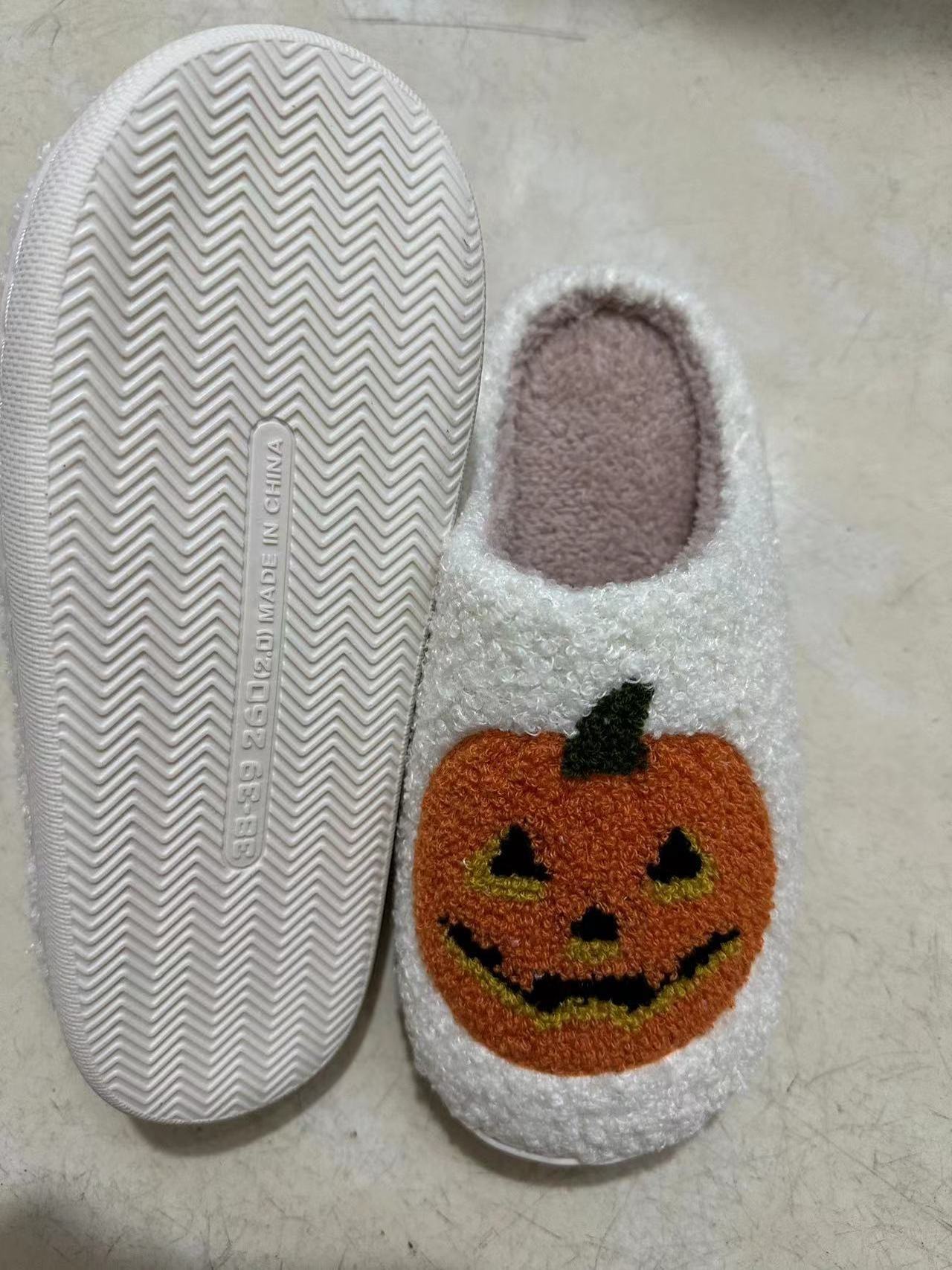 Soft Flat Warm Halloween Pumpkin Slippers For Men And Women