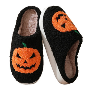 Soft Flat Warm Halloween Pumpkin Slippers For Men And Women