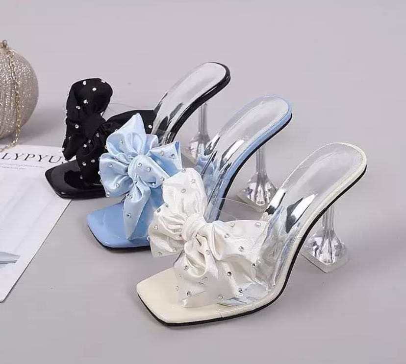 Clear PVC Upper Single Band Women Heels Crystal Heel Summer 2024 Slip On Slides Shoes For Ladies