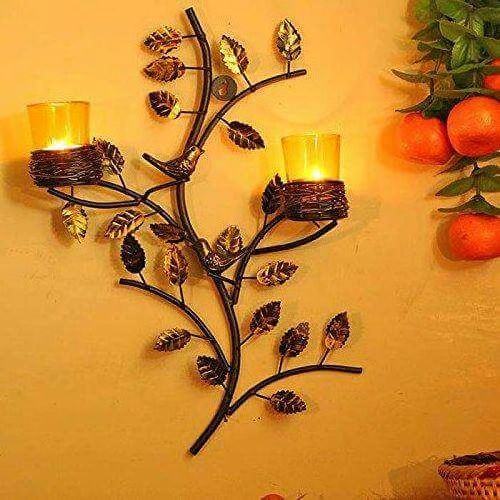 KHAN EXIMPO Sunflower Metal Luxury Wall Mounted Decoration Mirror Handmade Designer Mirror Sculpture Metal Glass Wall Art