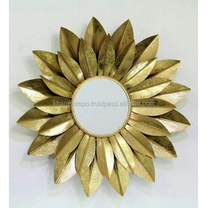 KHAN EXIMPO Sunflower Metal Luxury Wall Mounted Decoration Mirror Handmade Designer Mirror Sculpture Metal Glass Wall Art