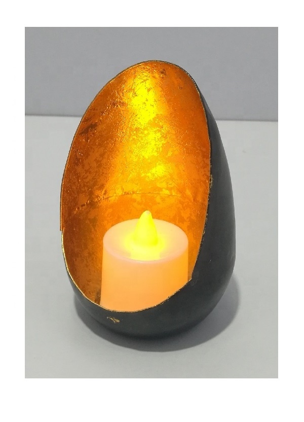 Black Gold Egg Design Metal Votive Candle Holder Tabletop Home Decoration