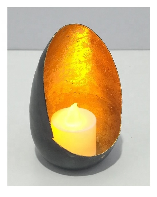 Black Gold Egg Design Metal Votive Candle Holder Tabletop Home Decoration