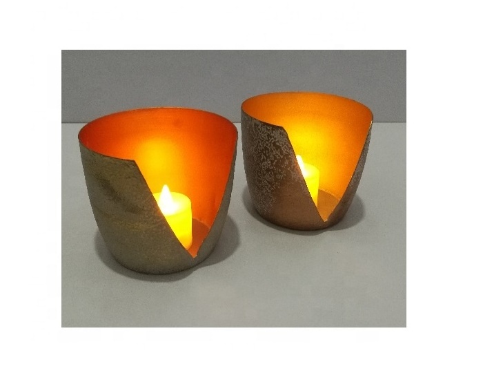 Golden Votive For Candle Holder Tealight Decorative For Home Wedding Gift Decoration Made With Copper Metal Glass