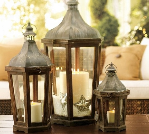 Indoor Outdoor Rustic Wooden Candle Hurricane Lantern for Table Top Hanging