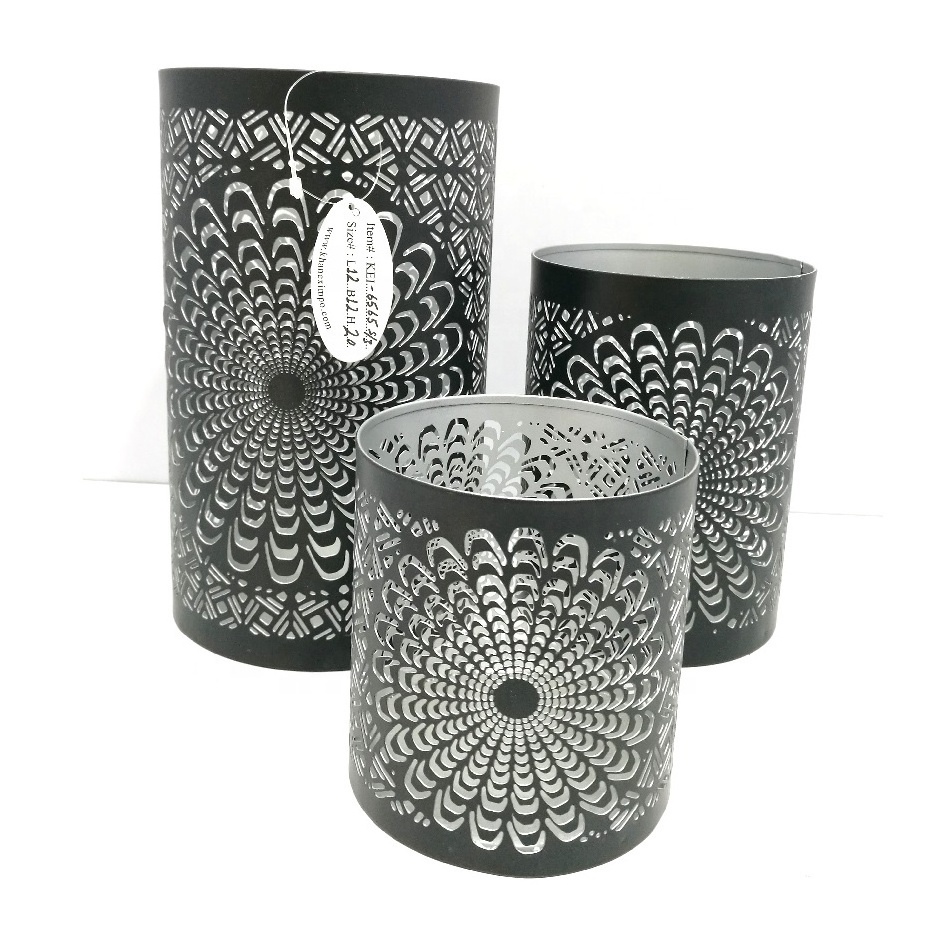 Silver Black Sunflower Etched Votive Candle Tea Light Holder Home Tabletop Weddings Decorative