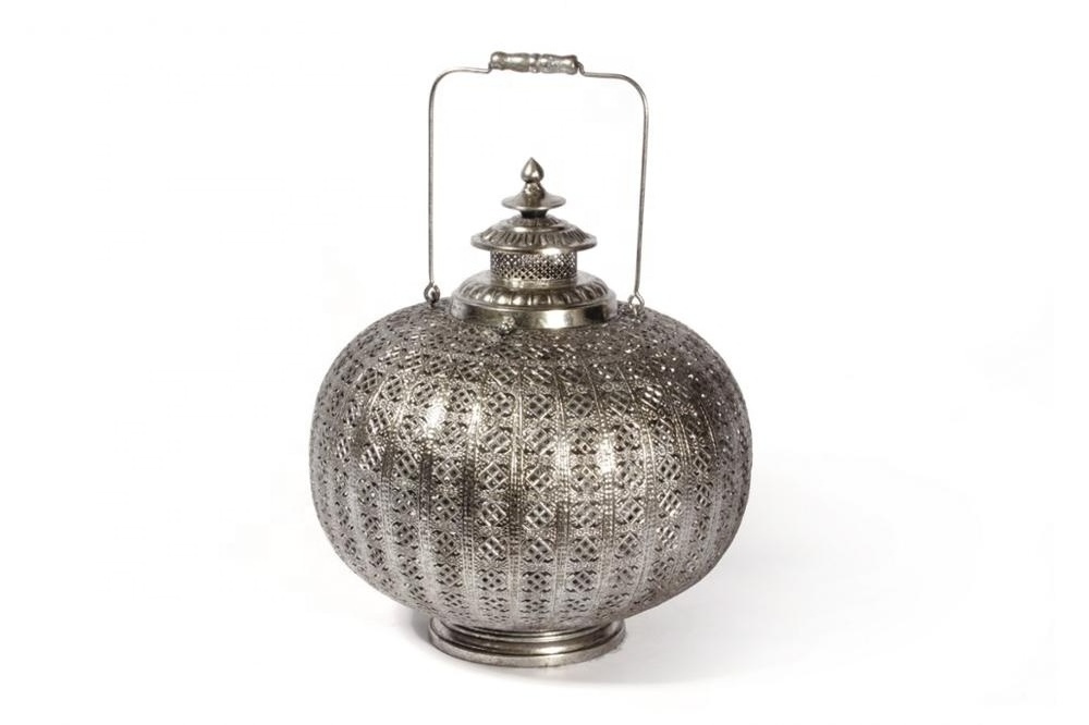 Silver Metal Vintage Moroccan Round Lantern Candle Holder Wholesale Indian Suppliers High Quality Made of Pure Metal