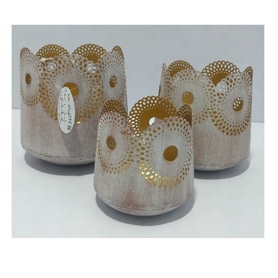 KHAN EXIMPO White Gold Sunflower Design Metal Votive Candle Holder Tabletop Home Decoration Wholesale