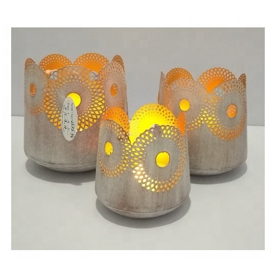 KHAN EXIMPO White Gold Sunflower Design Metal Votive Candle Holder Tabletop Home Decoration Wholesale