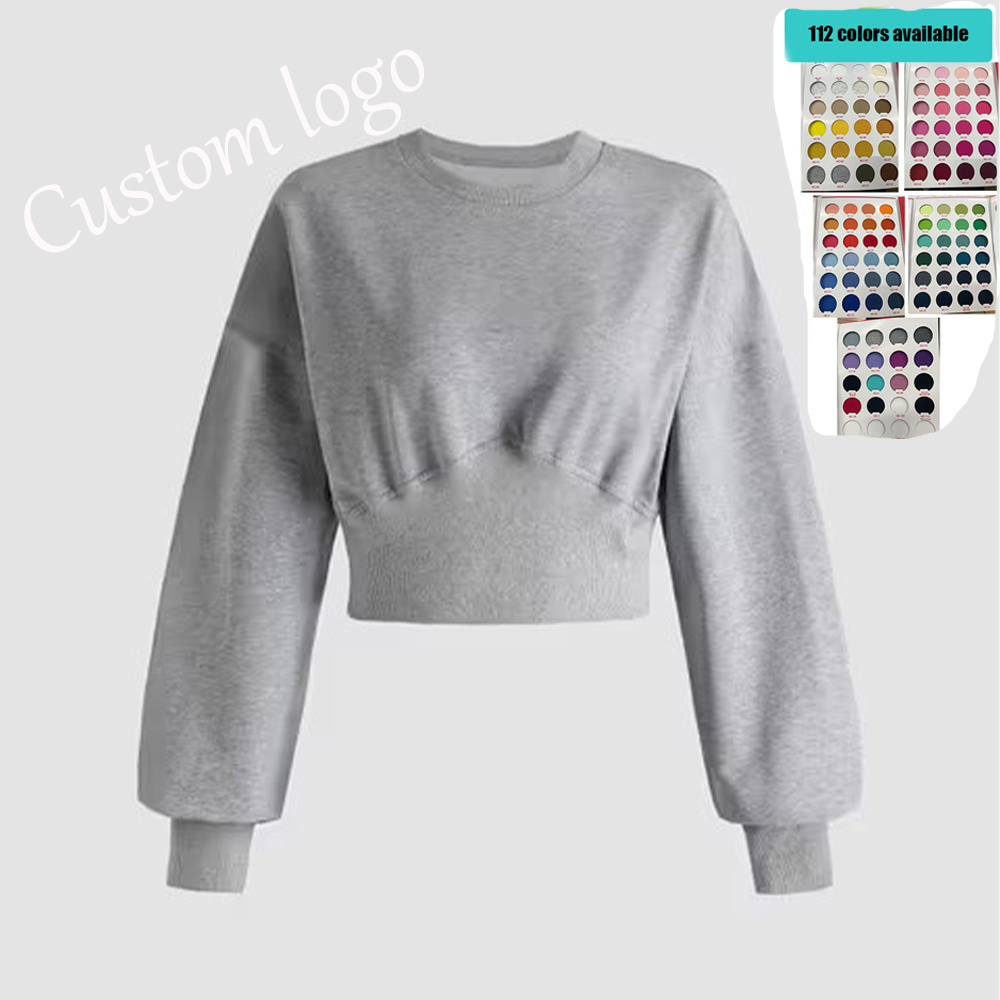 Wholesale Classic Women's Pullover Cotton Fleece Casual Corded Crew Sweatshirt Custom Crop Top Sweatshirt with Logo Short Winter