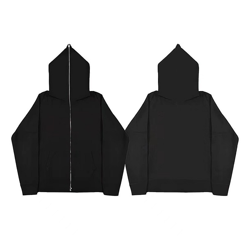 Custom logo high quality black zip up hoodie men plain blank  full face zip hoodie Drop Shoulder hoodie with zipper